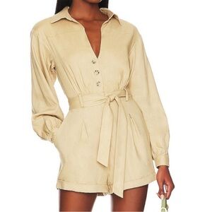 MAJORELLE AMEERA Romper in Sand Size S Linen Blend Boho Utility Safari